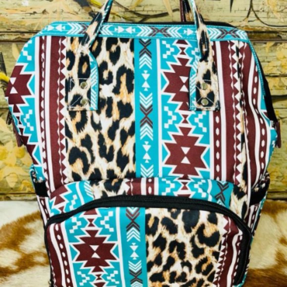 Aztec and leopard Print Diaper Bag Backpack